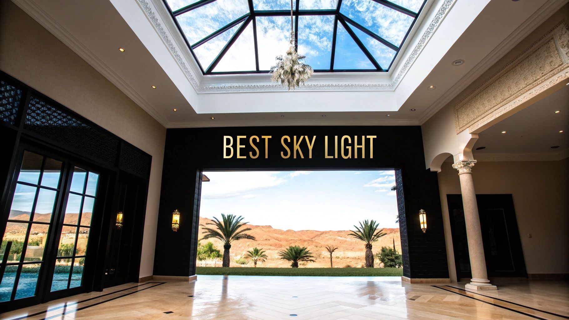 Luxurious interior with skylight, outdoor view, and 