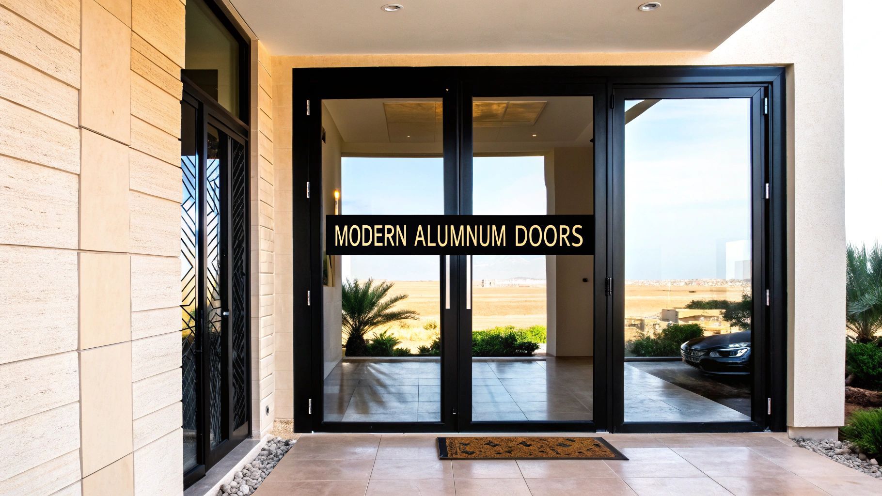 Black framed glass doors with 