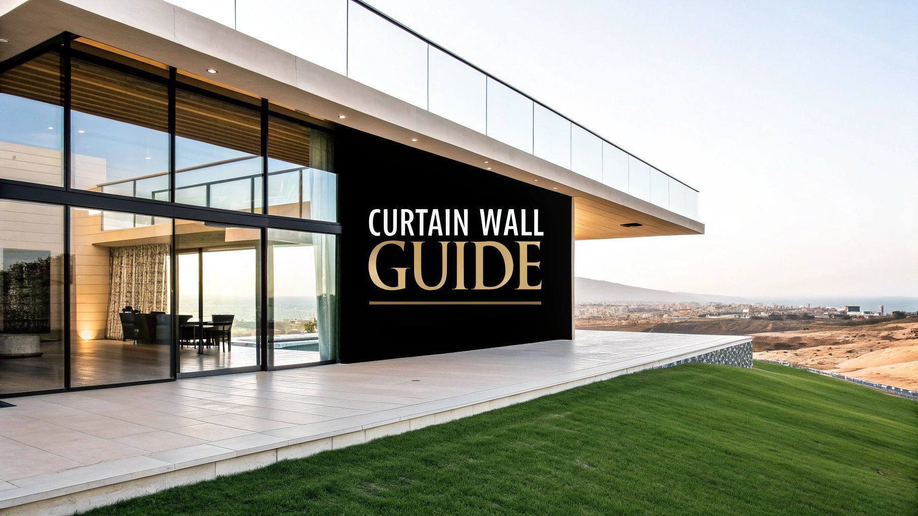 Modern building with glass curtain wall and 