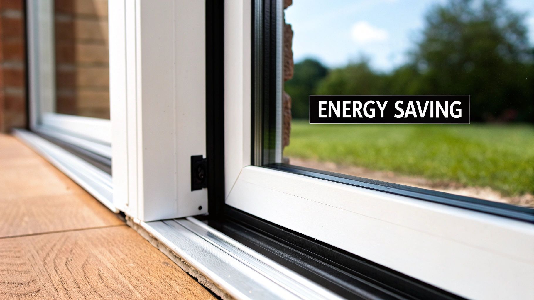 White sliding glass door with