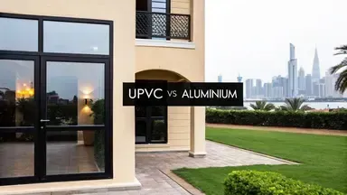 A house with a sign that says upvc vs aluminum on it.