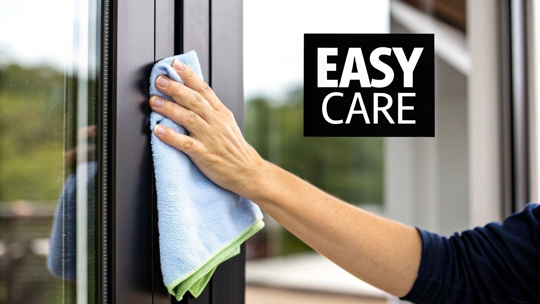 Hand wiping a window;