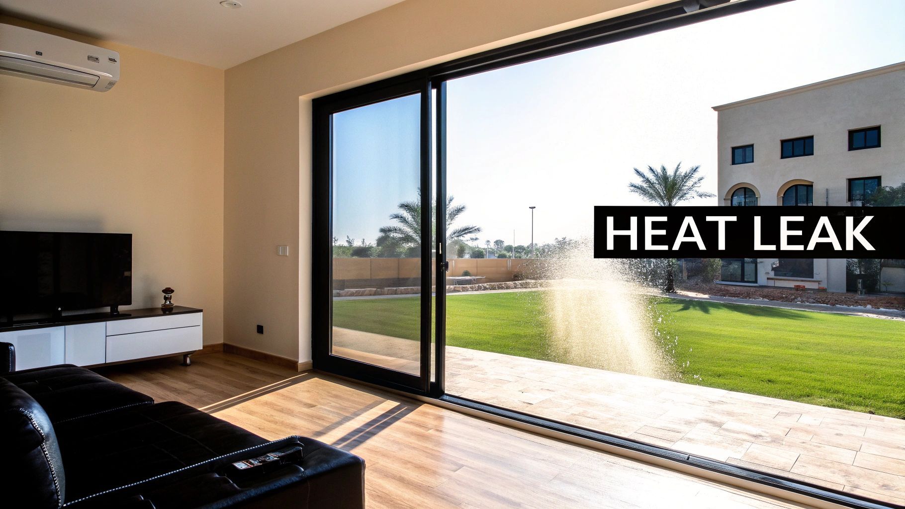 Living room with open sliding glass door;