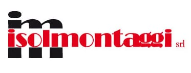 Logo di "isolmontaggi srl" con lettere "im" nere sopra il testo rosso.