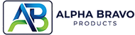 The logo for alpha bravo products is blue and green.