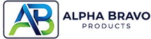 The logo for alpha bravo products is blue and green.