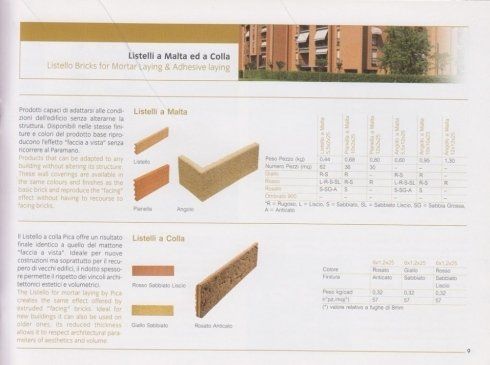 materiali edili, listelli a malta ed a colla