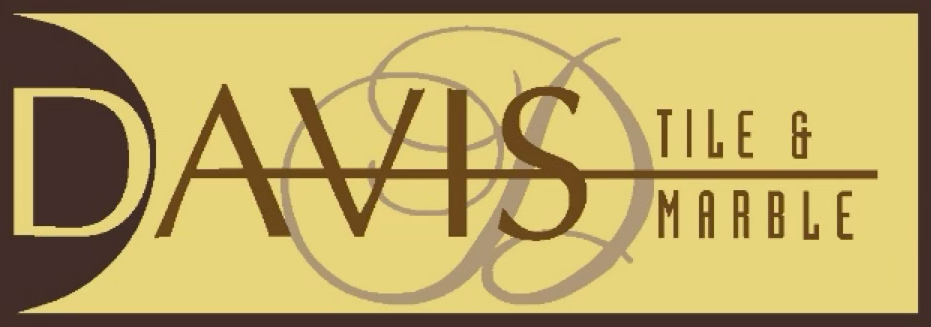 A logo for davis tile and marble with a yellow background