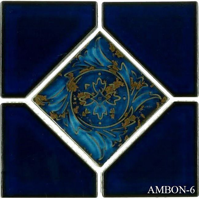 A blue tile with a gold floral design is labeled ambon-6