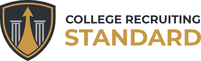 Logo for College Recruiting Standard featuring a shield emblem with columns and an upward arrow next to the company name.