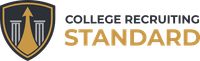 Logo for College Recruiting Standard featuring a shield emblem with columns and an upward arrow next to the company name.