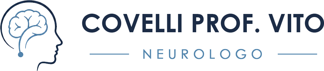 Il logo riporta la scritta “COVELLI PROF. VITO” con un'icona blu raffigurante una testa e un cervello e la parola “NEUROLOGO” sottostante.