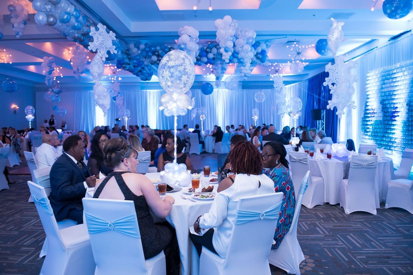 Winter wonderland Balloon decor for a corporate dinner