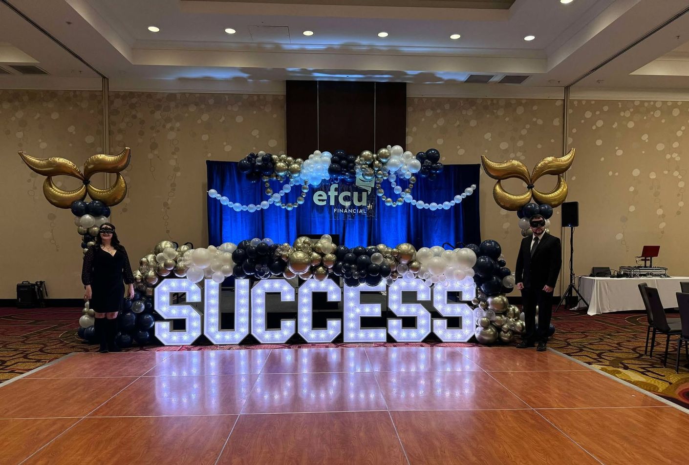 Corporate celebration at Renaissance Hotel in Baton Rouge. EFCU is celebrating the top employees success. Success Marquees and Balloon Garland making a focal point
