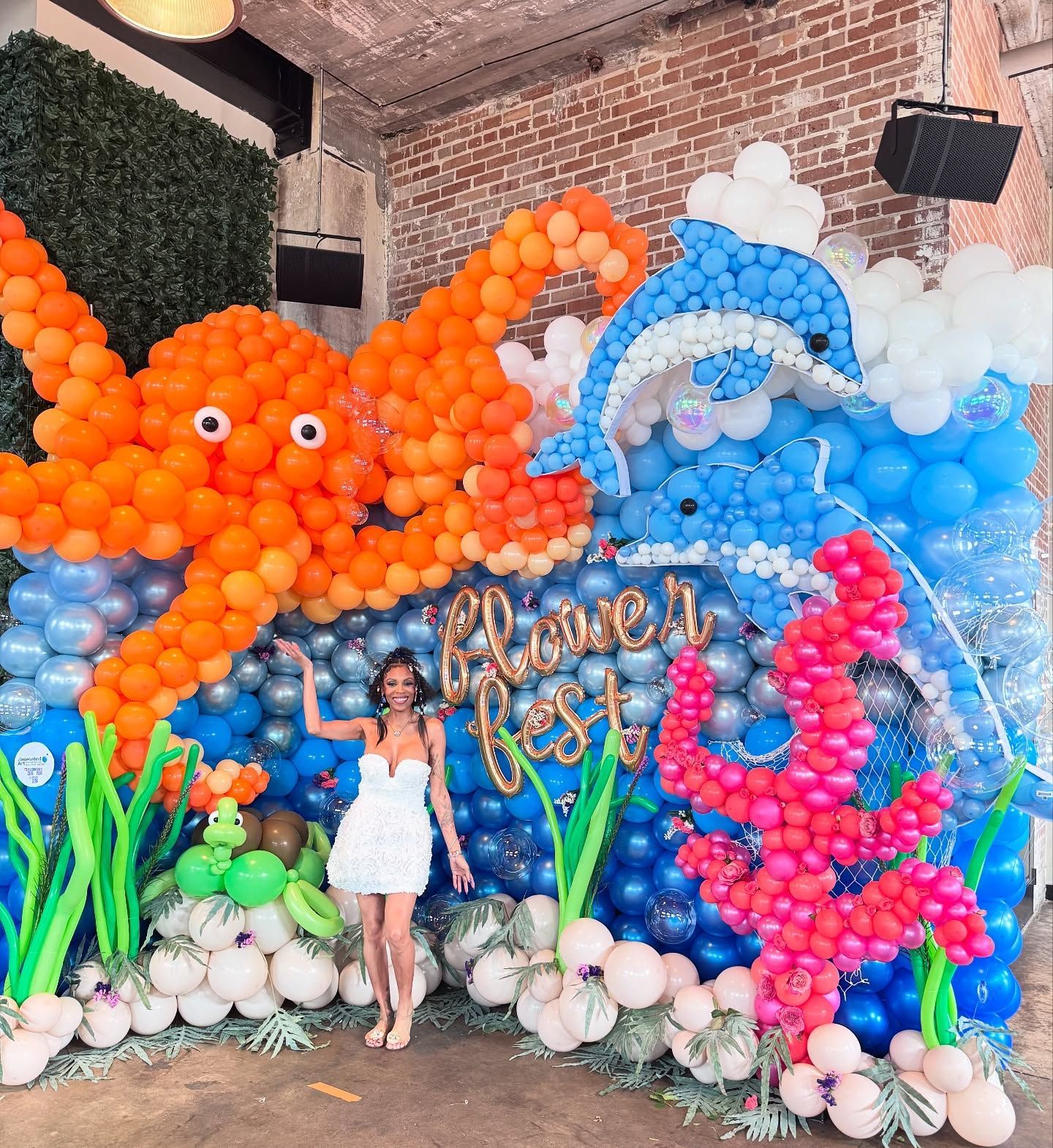 Under the Sea balloon decor. Octopus, dolphins, sea turtle, coral, The Flower Fest, Baton Rouge, Redstick Social