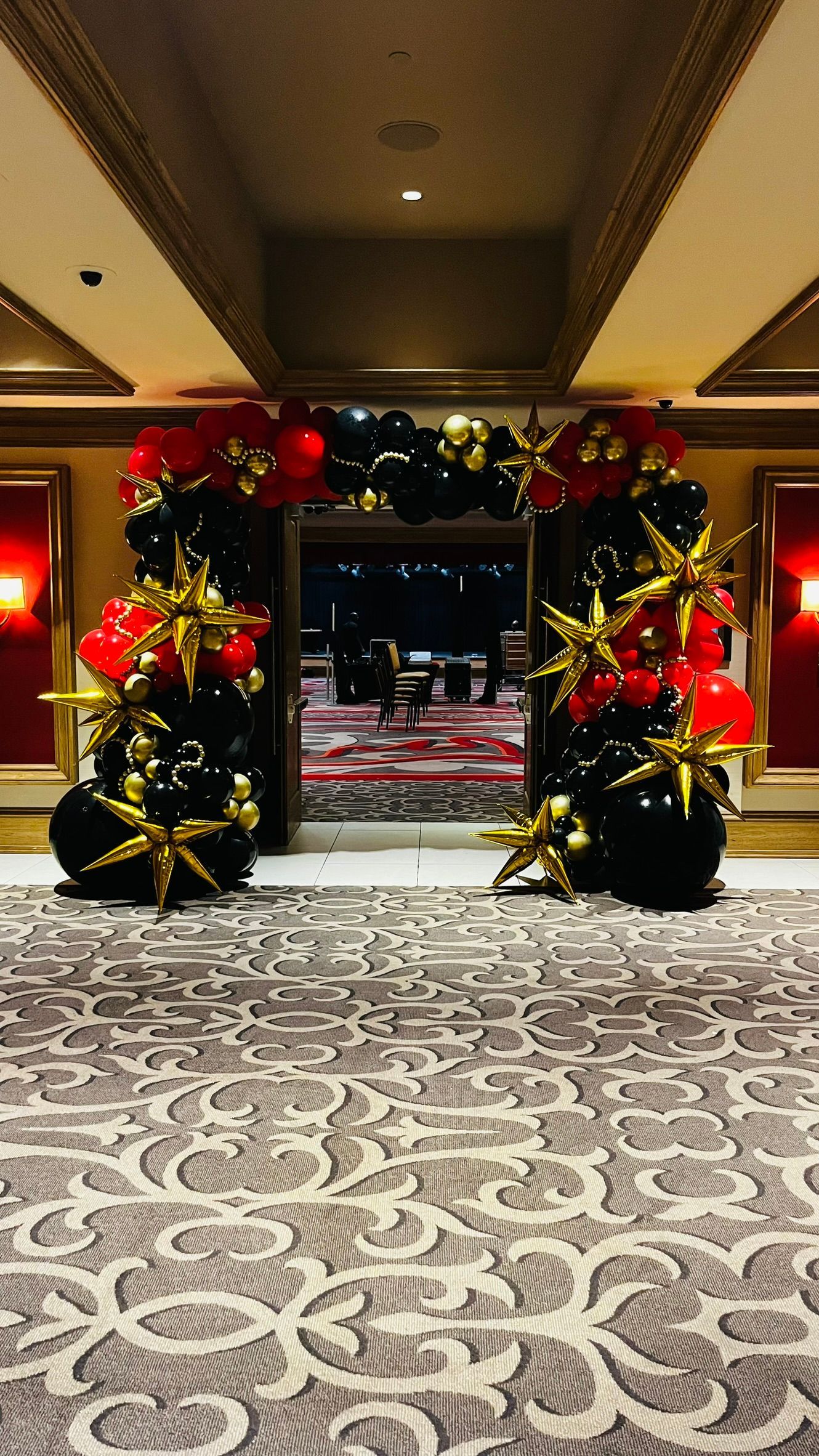 Organic balloons, square arch, entrance into L'Auberge Casino
