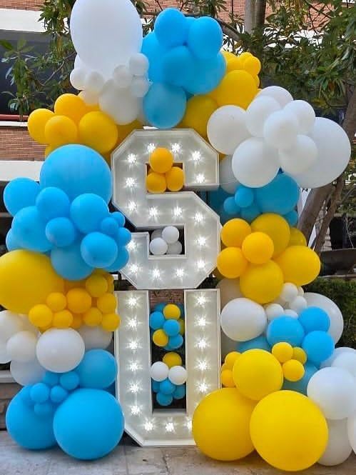 Southern University Graduation vertical stacked Marquee Letters and Organic Balloon Garland