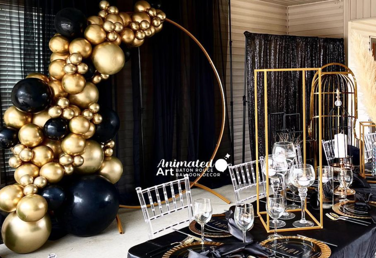 Gold and Black balloon back drop