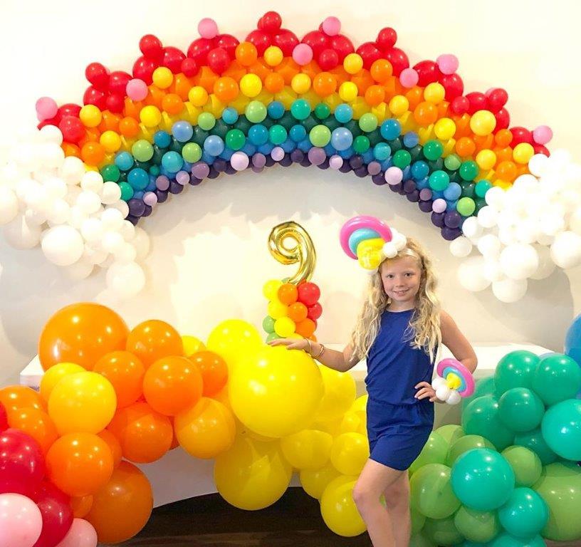 Linking rainbow balloon sculpture