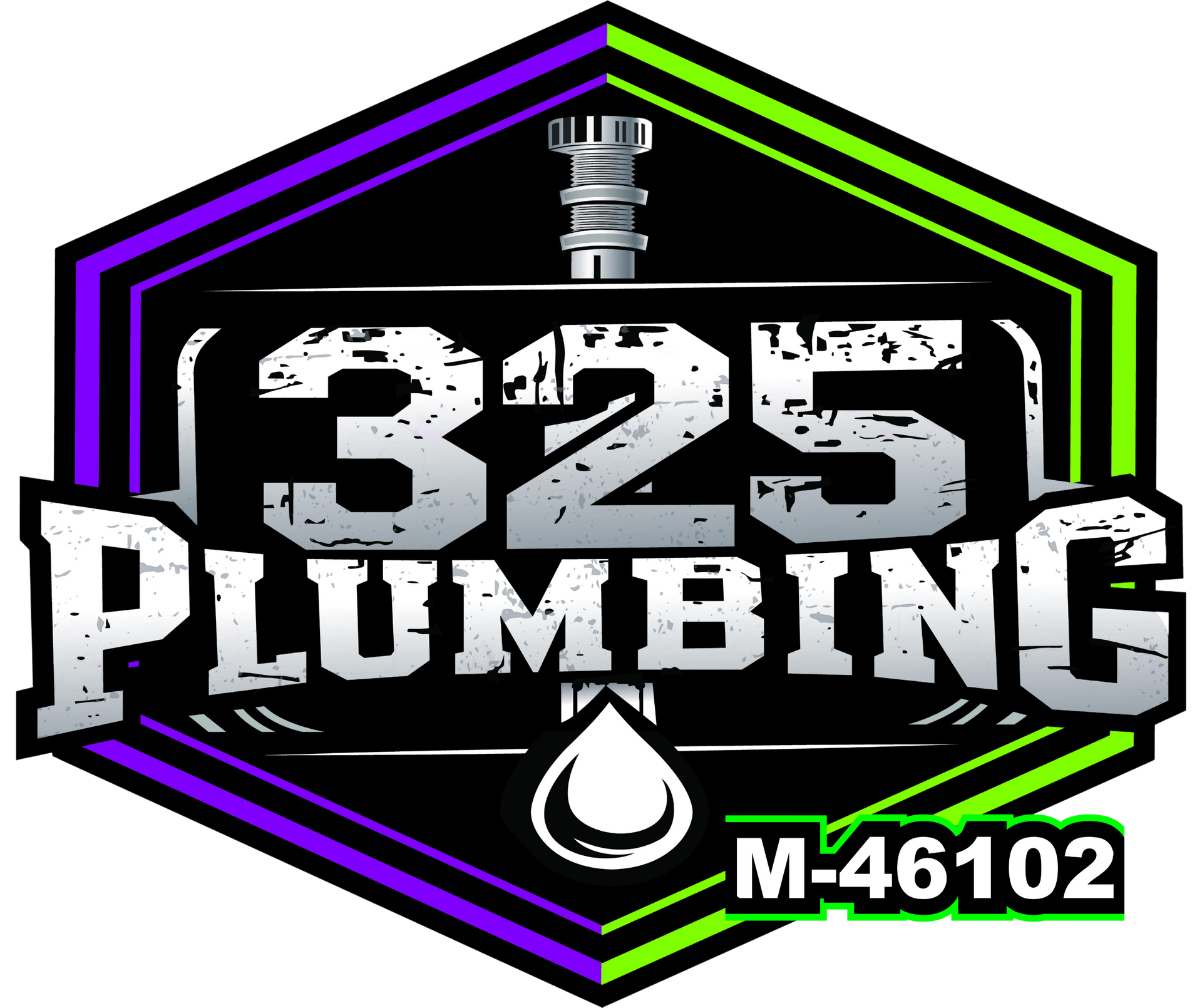 Logo for 325 Plumbing, featuring a hexagon shape, text, and plumbing elements.