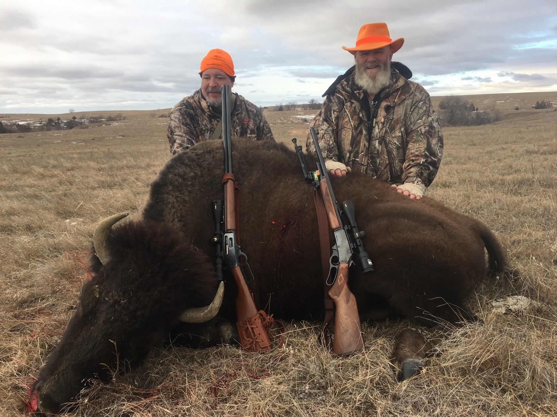 Weapons allowed for Bison Hunts  You can hunt your buffalo with a bow, black powder rifle, or large caliber rifle.