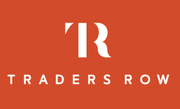 Traders Row white logo with orange background.