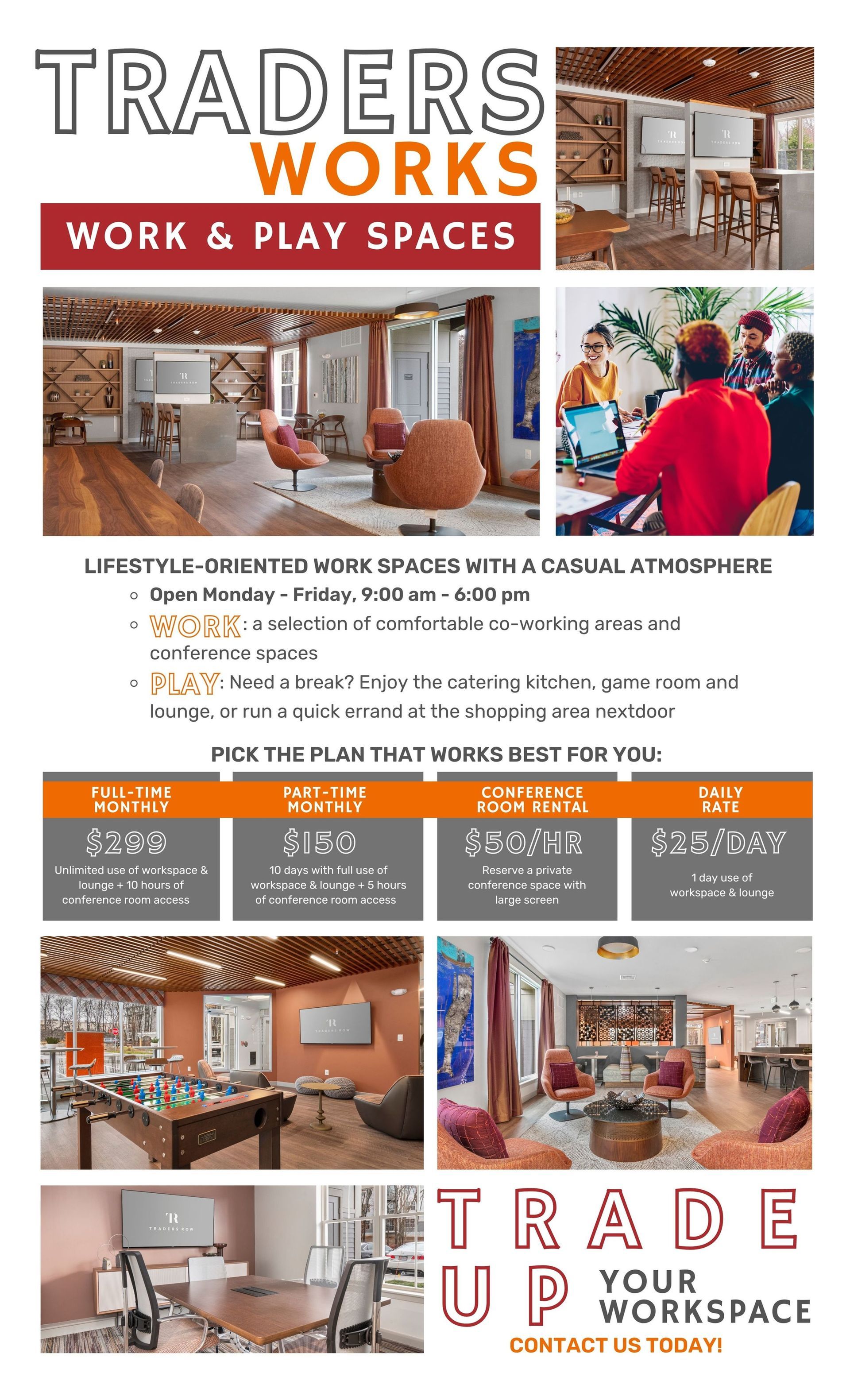 Infographic of Traders Row apartment community's work spaces.