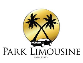 Logo for Park Limousine: Two palm trees crossing over a black car, set against a gold circle.