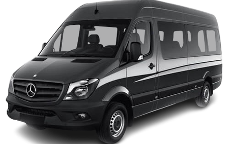 Dark gray Mercedes-Benz Sprinter van, parked outside.