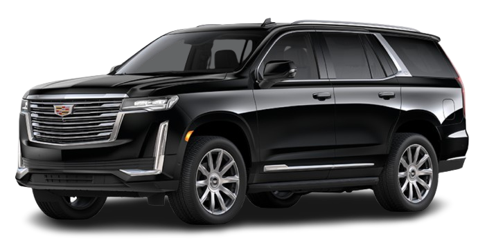 Black Cadillac Escalade SUV with chrome accents.