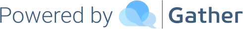 Logo reading “Powered by Gather” with a blue chat-bubble icon