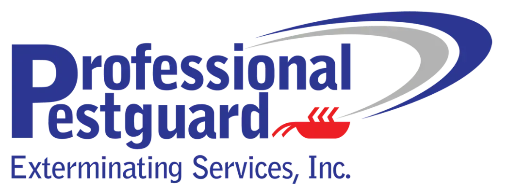 Logo for Professional Pestguard Exterminating Services, Inc. featuring blue and red text with a stylized pest icon.