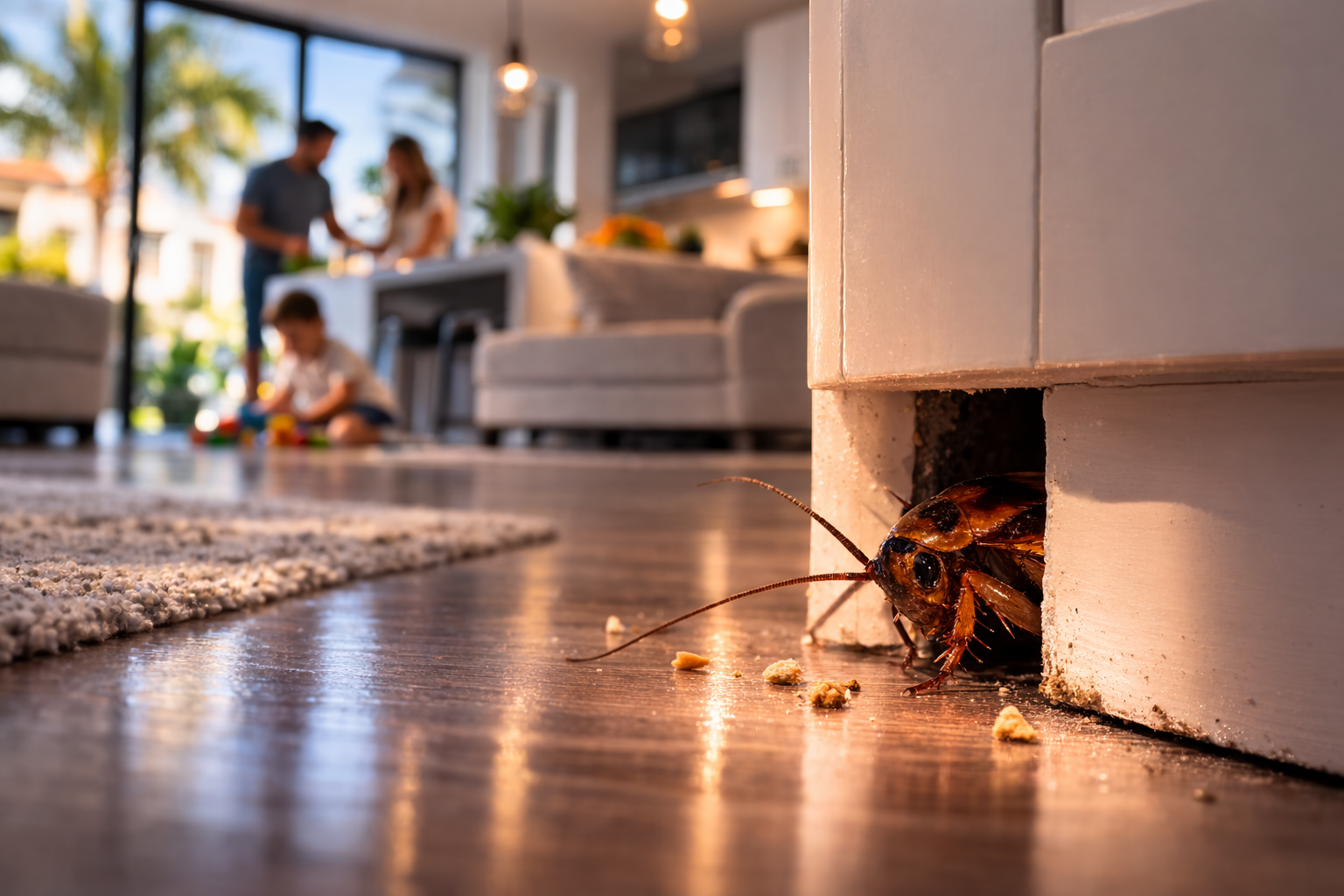 Hidden cockroach infestation inside a Weston FL home kitchen