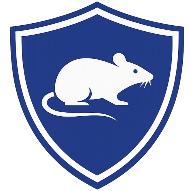 Blue shield logo with a white rodent silhouette in the center