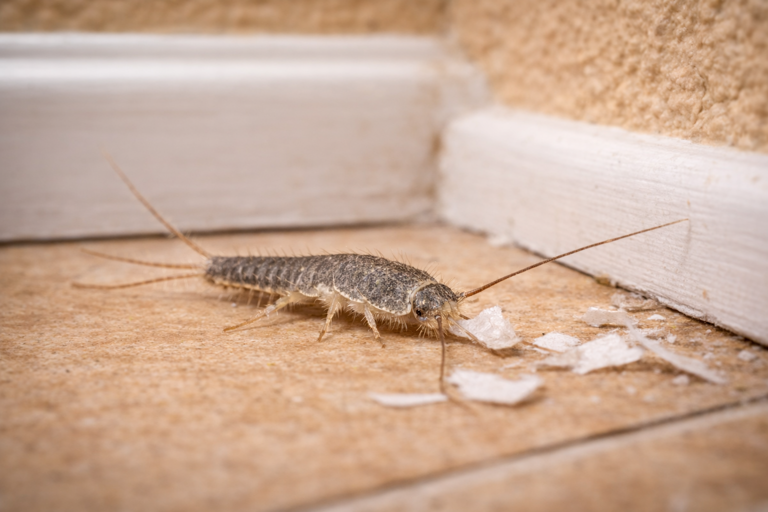 silverfish insect inside Weston Florida home feeding on paper