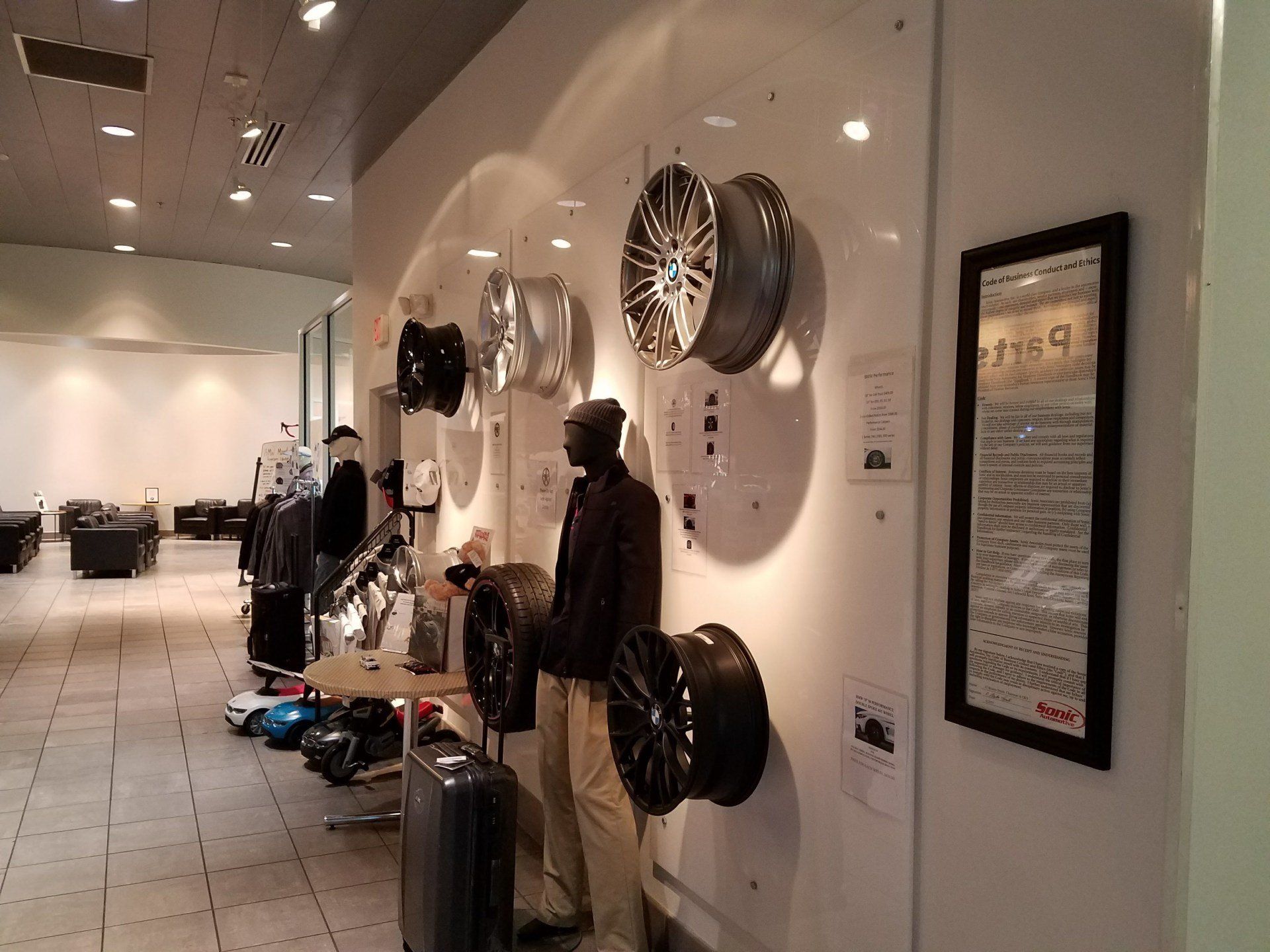 A room with a lot of wheels on the wall