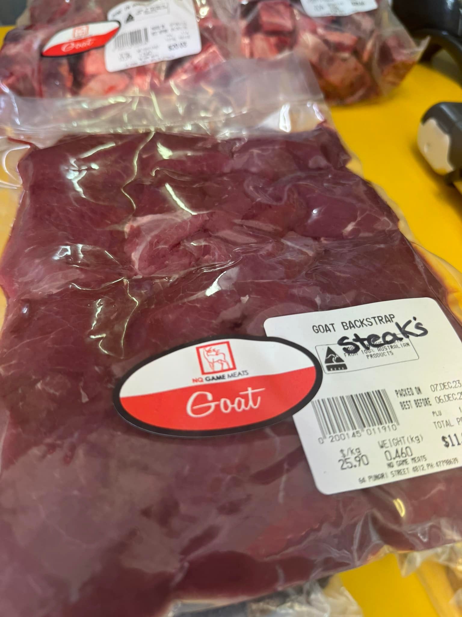 Vacuum-sealed Package of Goat Meat With a Branded Label — NQ GAME MEAT in Kirwan, QLD