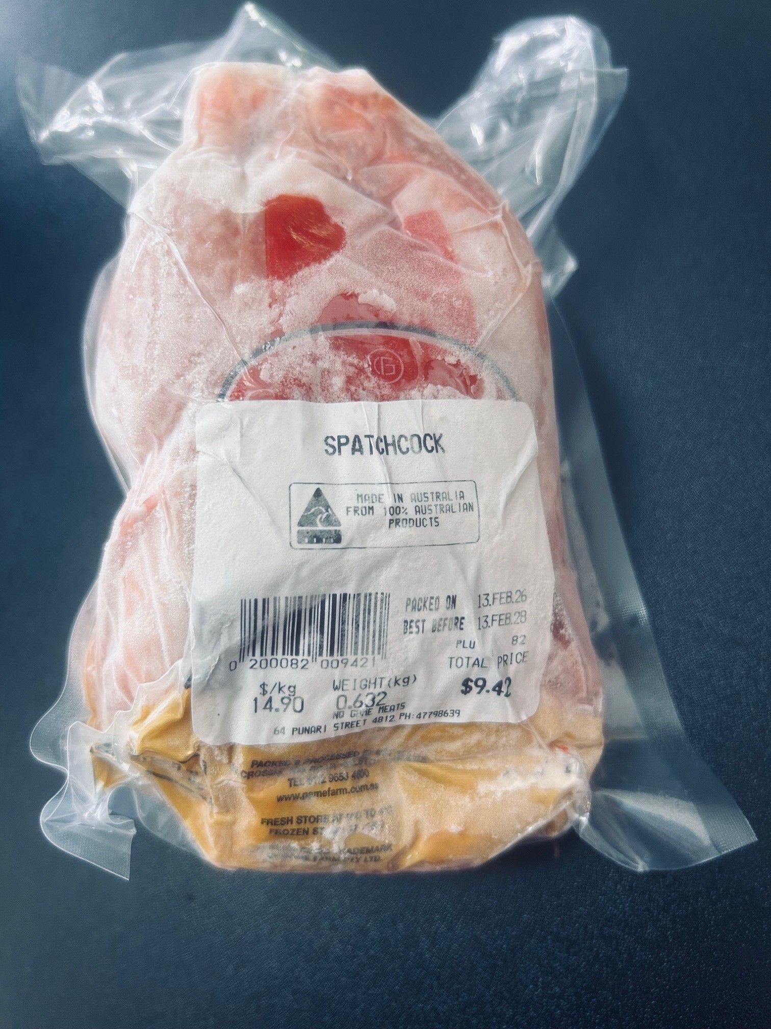 Vacuum-sealed package of meat labeled 