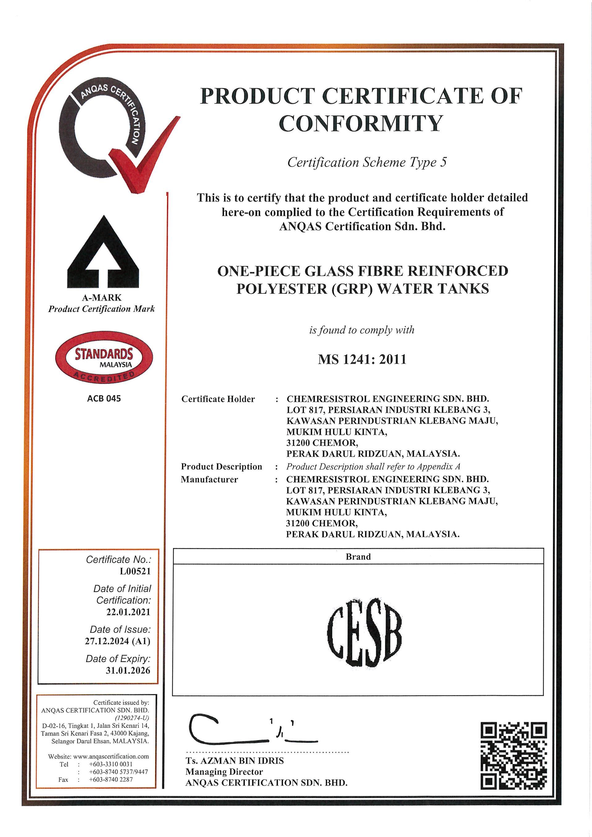 Cert ANQAS Chemresistrol Engineering
