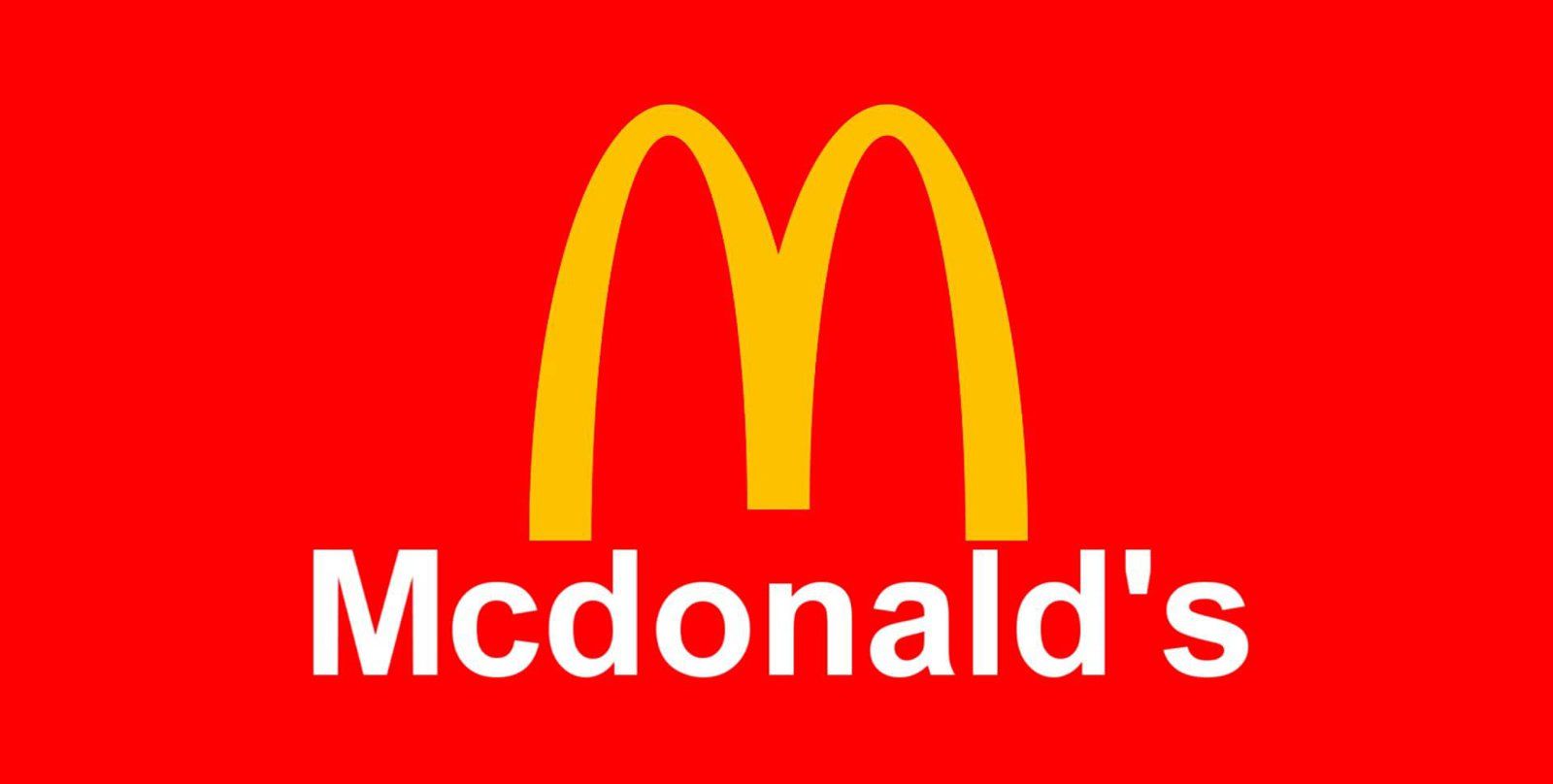The mcdonald 's logo is on a red background