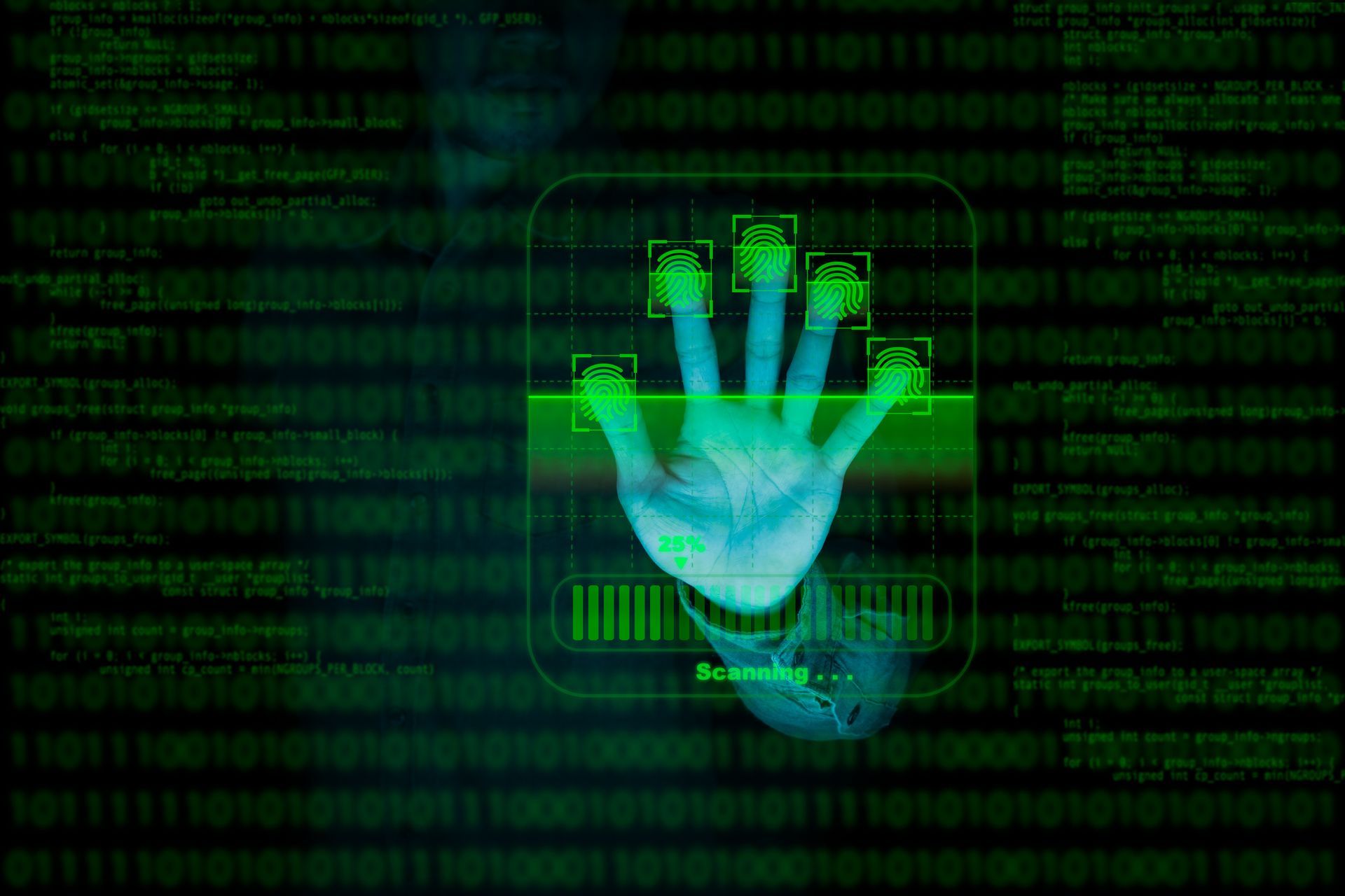 A person 's hand is being scanned by a fingerprint scanner.