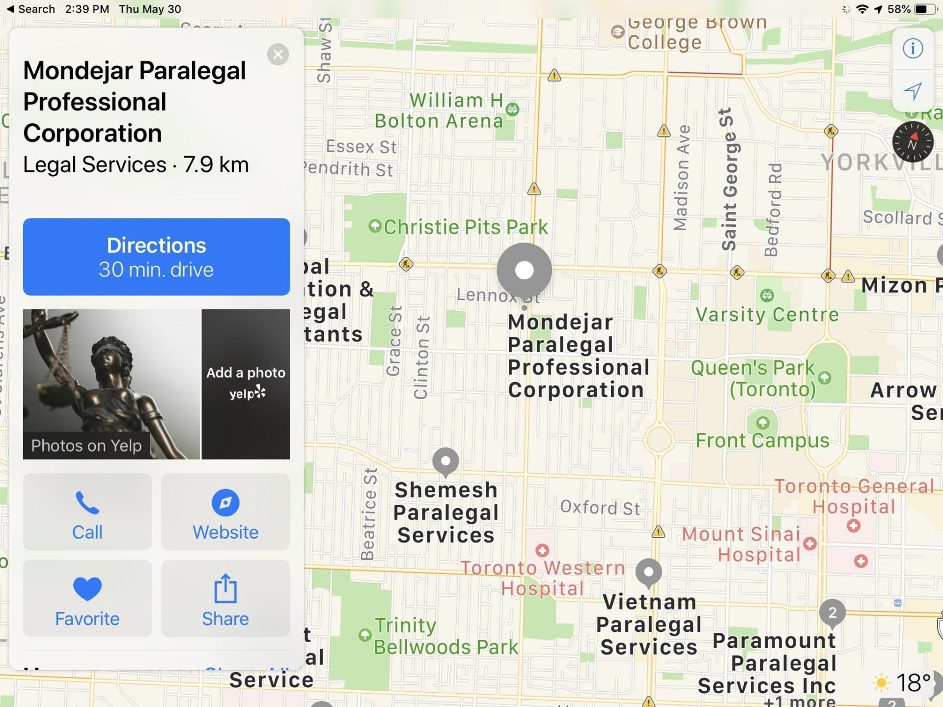 Screen capture of Apple Maps Connect citation for Mondejar Paralegal Professional Corporation