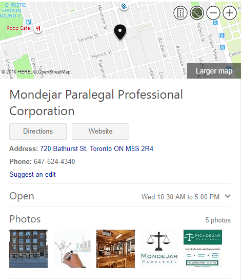 Screen capture of Bing citation for Mondejar Paralegal Professional Corporation