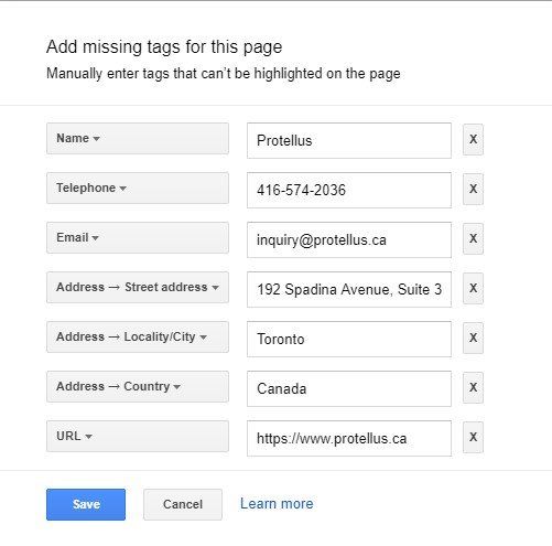 Screen capture demonstrating adding missing tags with Google's Structured Data Markup Helper 