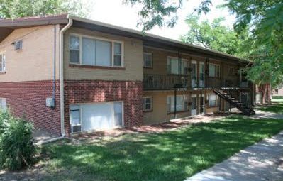 An exterior view of the apartment complex
