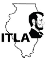 A black and white drawing of abraham lincoln 's face on a map of illinois.