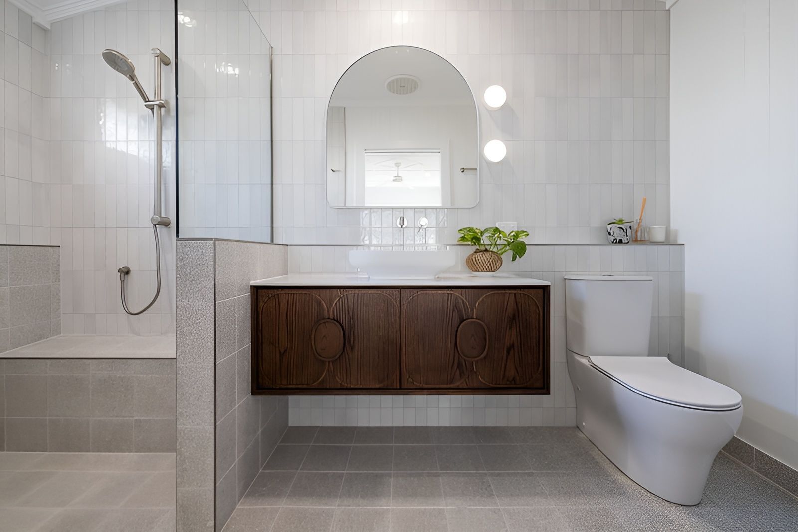 Bathroom With A Walk-In Shower, Sink And Mirror — Ironbark Built Townsville in Mundingburra, QLD