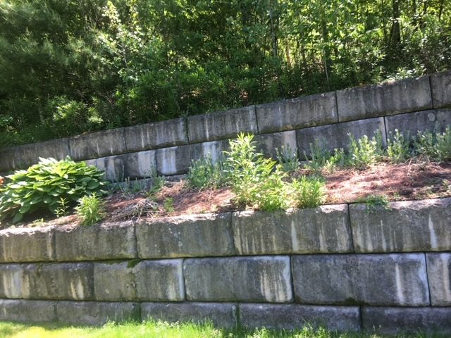 Before Pressure Washing Retaining Wall — MetroWest, MA — Precision Painting, LLC