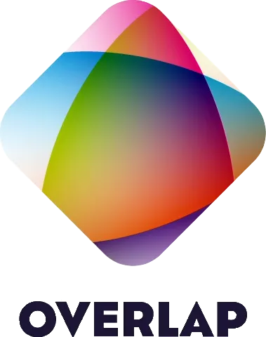 Colorful, overlapping abstract shapes forming a diamond with the word 