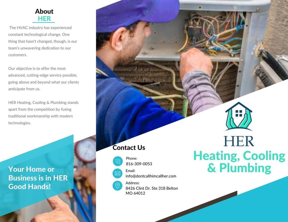 A brochure for her heating , cooling and plumbing